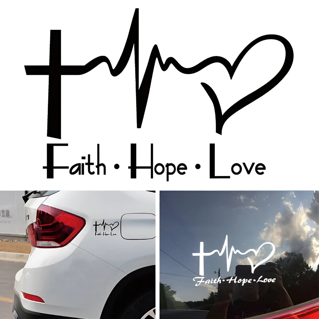 Faith Hope Love Plus wall sticker black PVC decal measuring 14.6x9cm