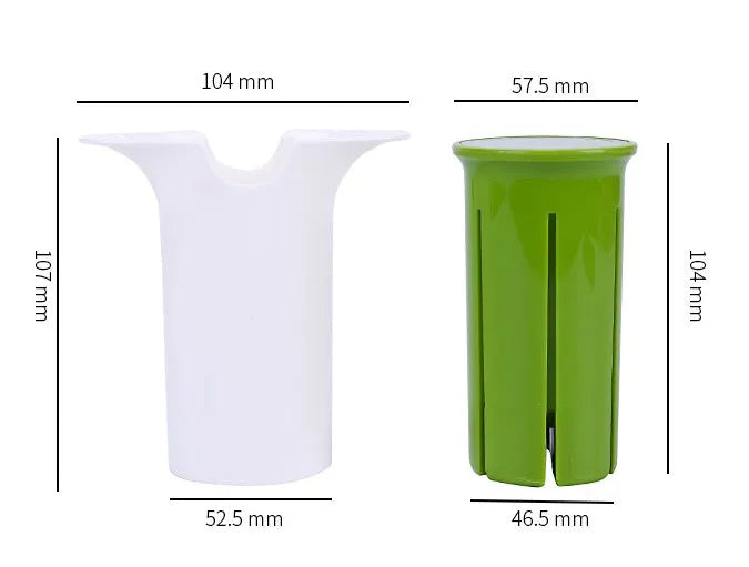 White plastic vegetable and fruit slicer with multiple stainless steel blades for cutting cucumbers, carrots, and strawberries.