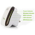 White and black WiFi repeater 300Mbps 2.4GHz with UK plug and integrated antennas isolated on white background