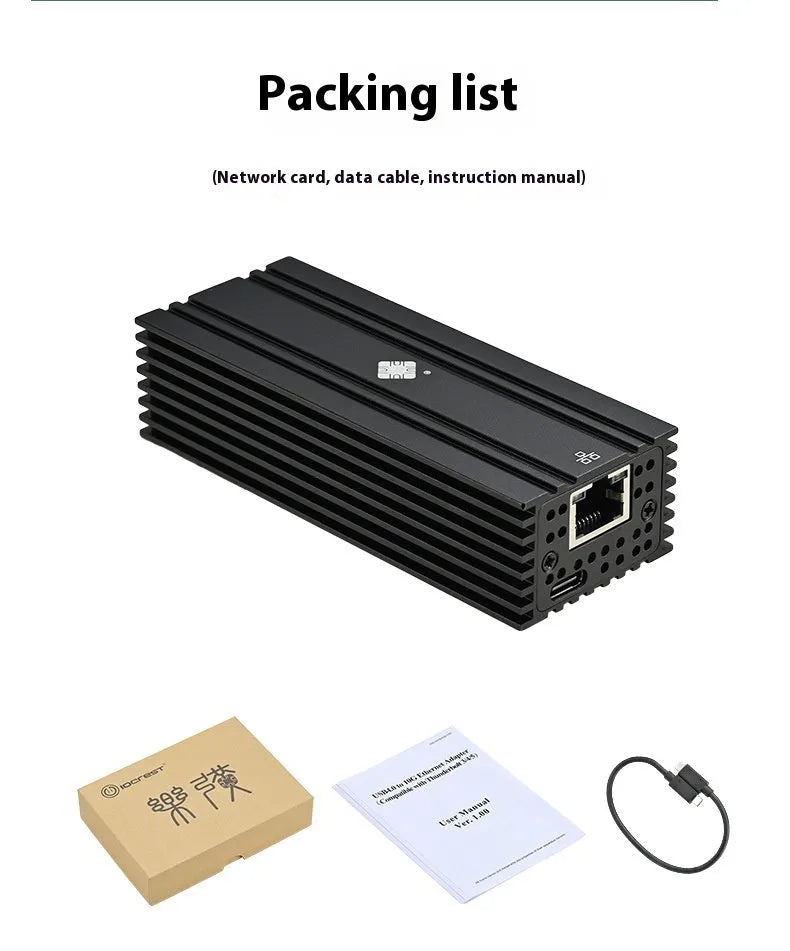 Black Leyu USB4 to 10 Gigabit Ethernet network adapter with attached cable