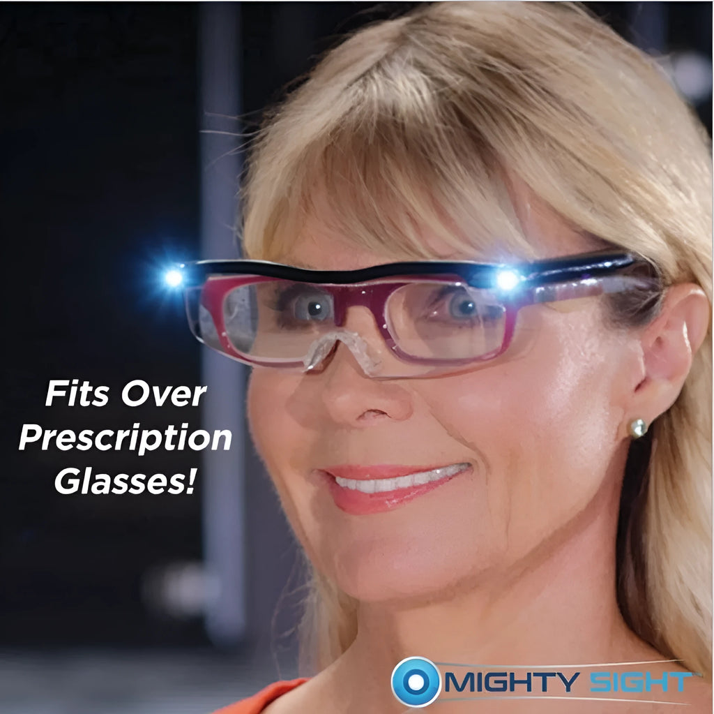 Transparent black USB LED reading glasses showing internal components with clear lenses