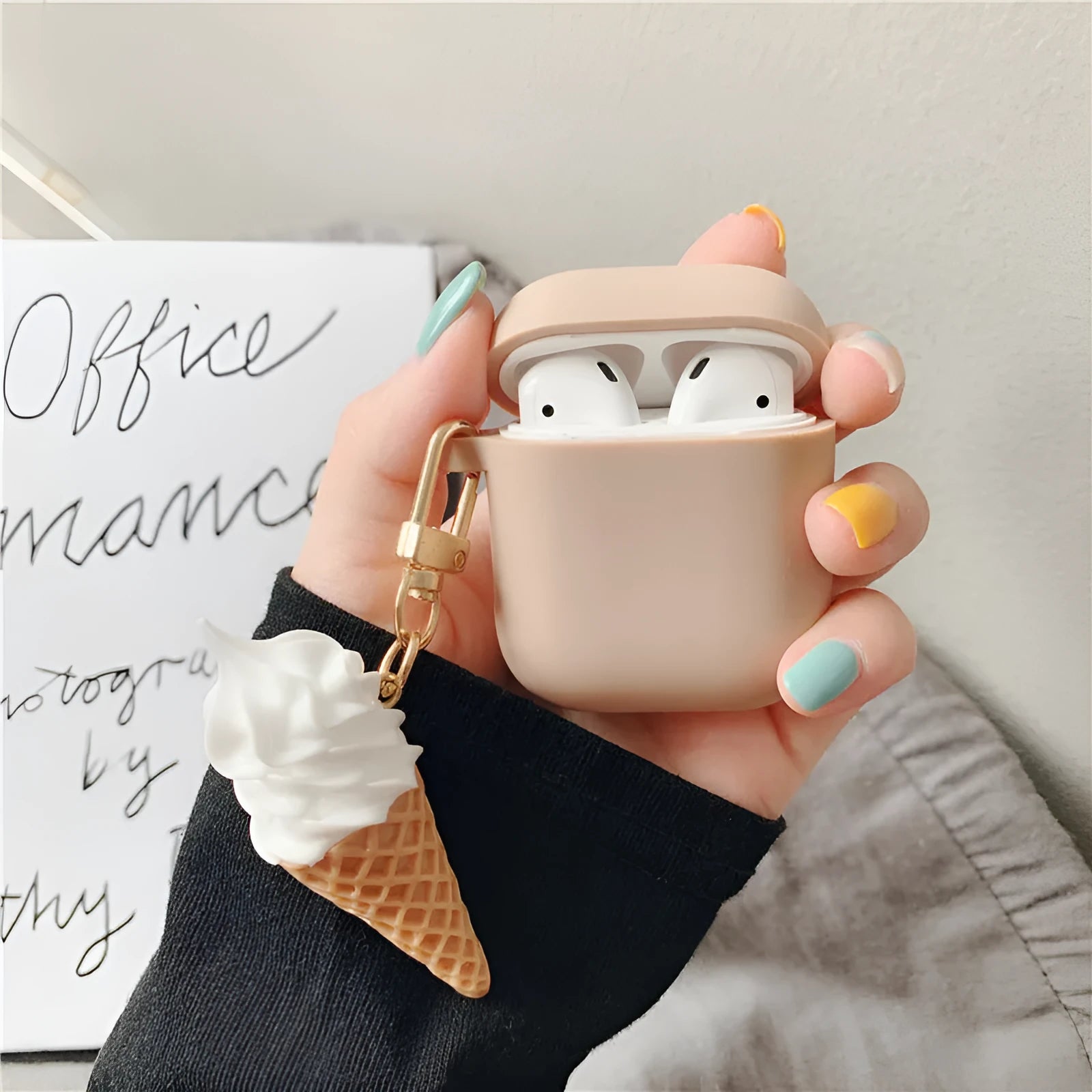 Cylinder ice cream design silicone case for Apple AirPods 2nd generation in photo color.