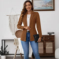 Brown men's single-breasted lapel suit coat on a hanger.