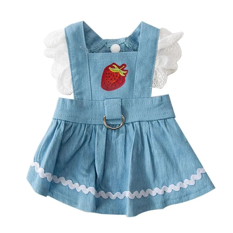 Bondi Blue dog skirt with strawberry prints and traction strips for small dogs