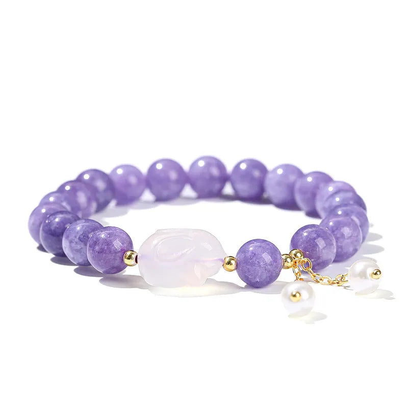 Purple aquamarine agate rabbit bracelet with 6mm, 8mm, 12x16mm geometric round beads