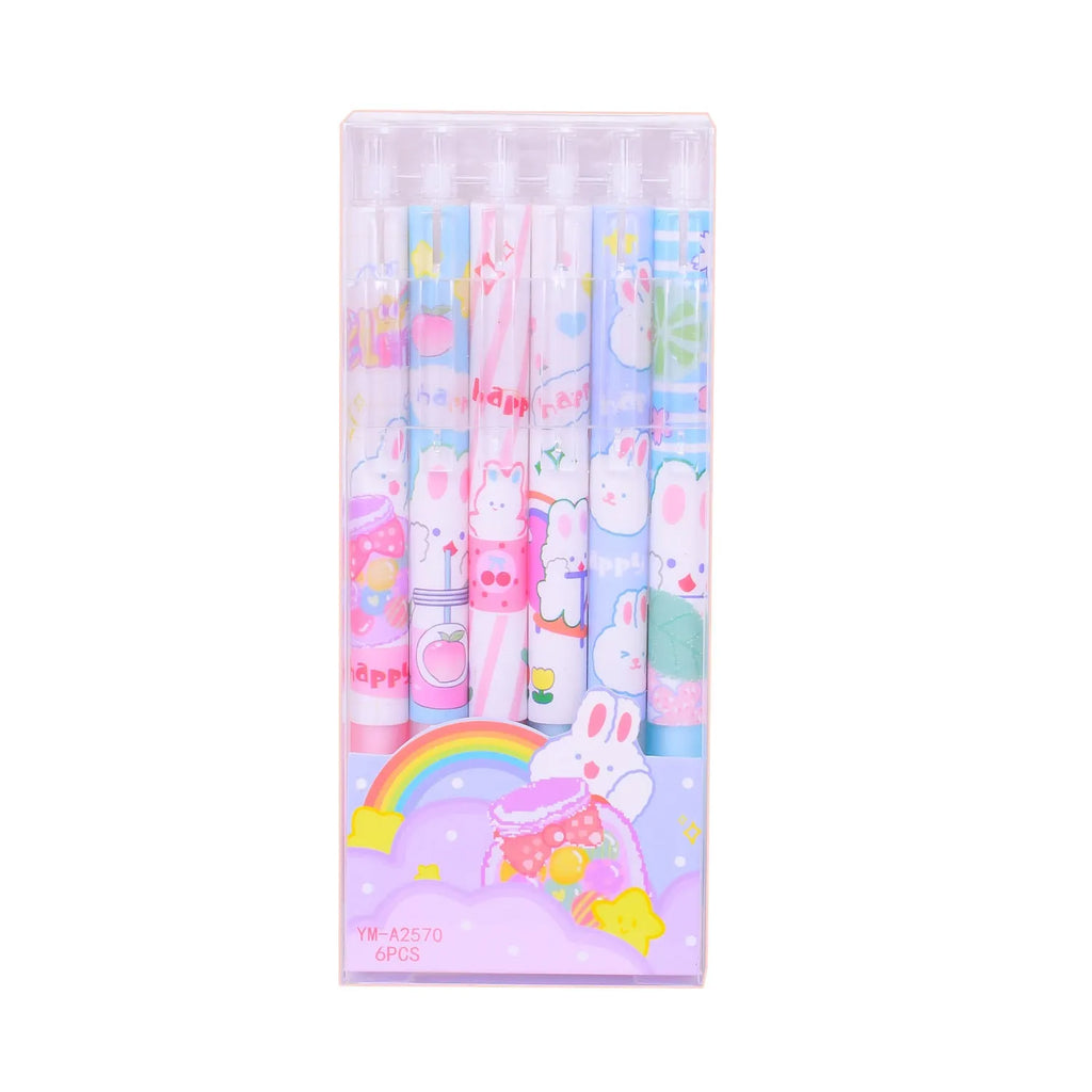Cartoon bunny design black ink pen with 0.5mm fine point in six-piece packaging