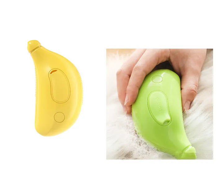 3-in-1 rechargeable pet steam brush for cats and dogs, green and yellow, with steamy spray and massage comb