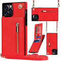 Crossbody phone case with zipper wallet and chain for iPhone 15, TPU leather in black