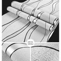 Curved stripe 3D textured wallpaper roll in deerskin velvet finish, light grey and dark brown colour options