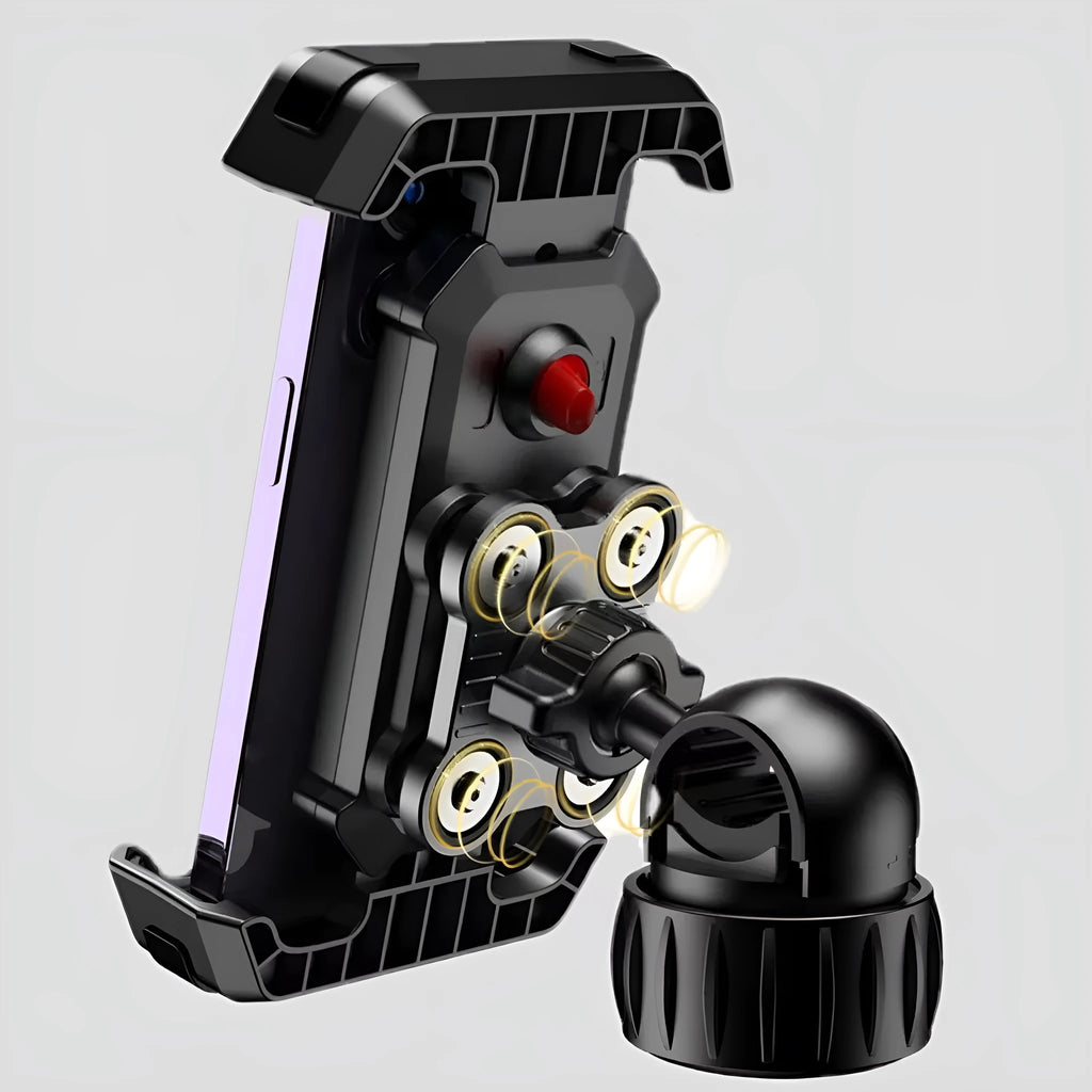 Black ABS cycling phone navigation bracket with upgraded knob base mounted on bike handlebars