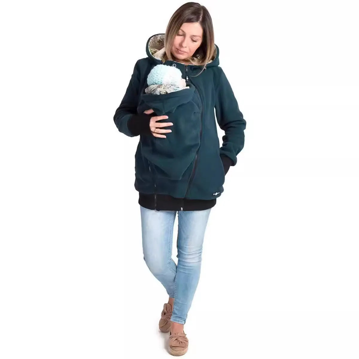 Red loose fit women's polar fleece sweater with long sleeves for autumn and winter
