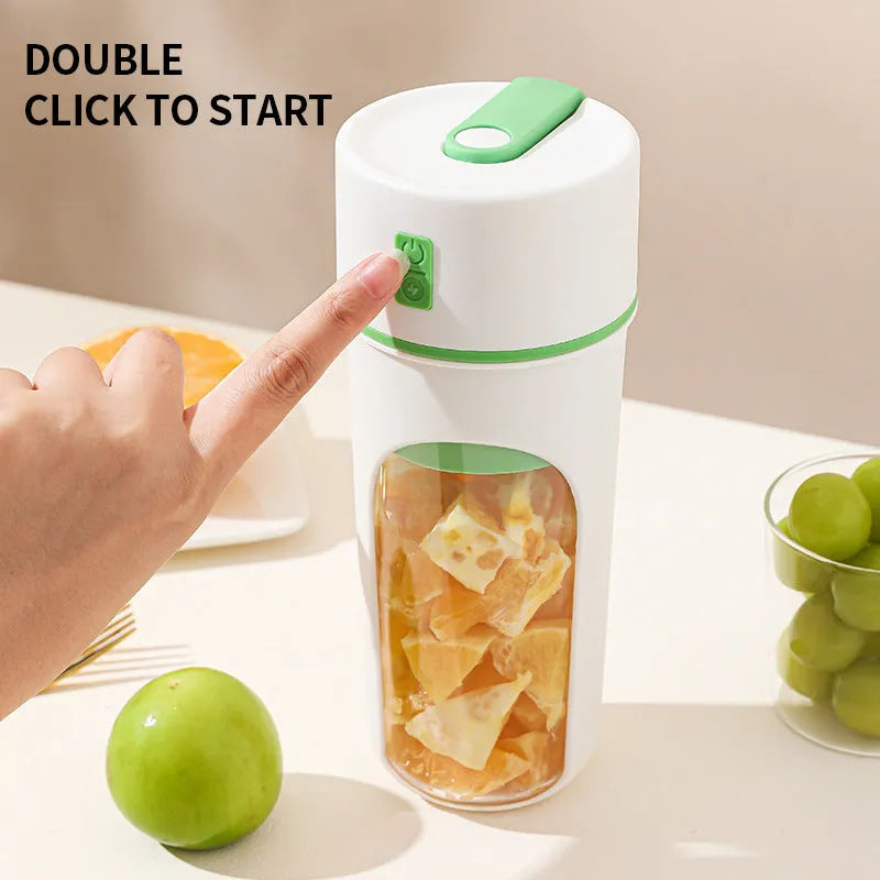 Portable USB charging electric juicer blender in blue green orange colours with 400ml capacity