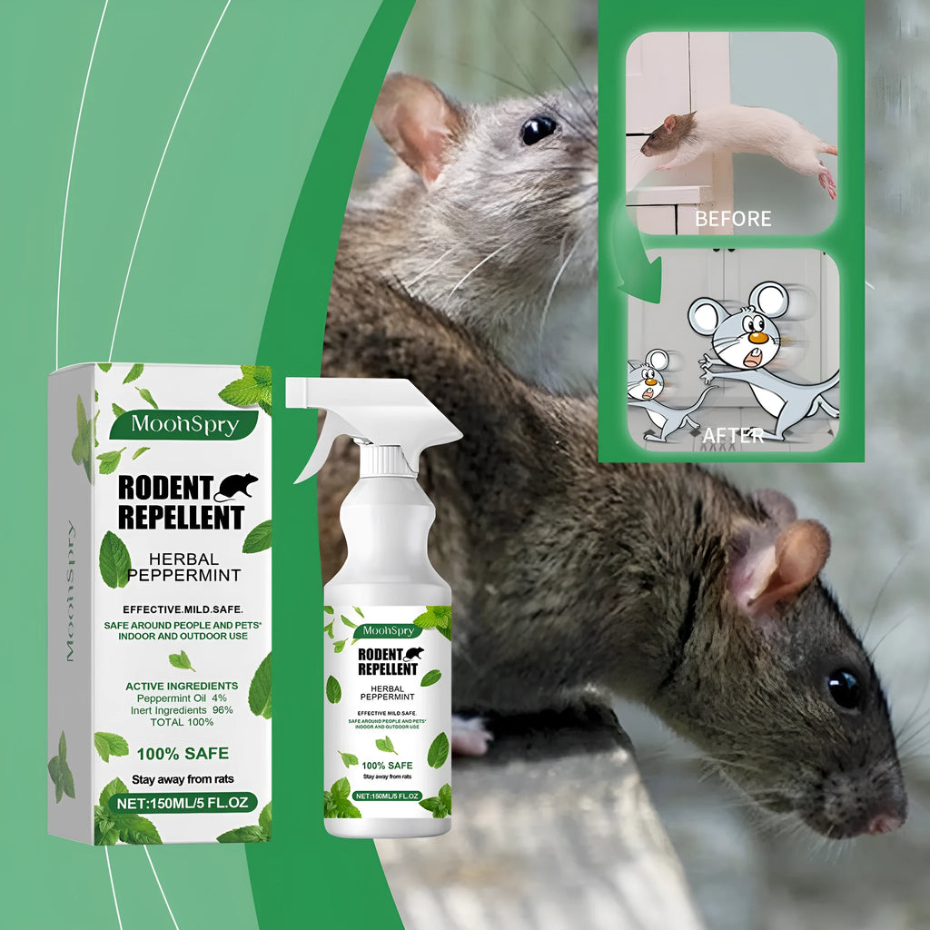 Mint-flavoured rodent repellent spray in 150ml bottle with peppermint and chilli oils