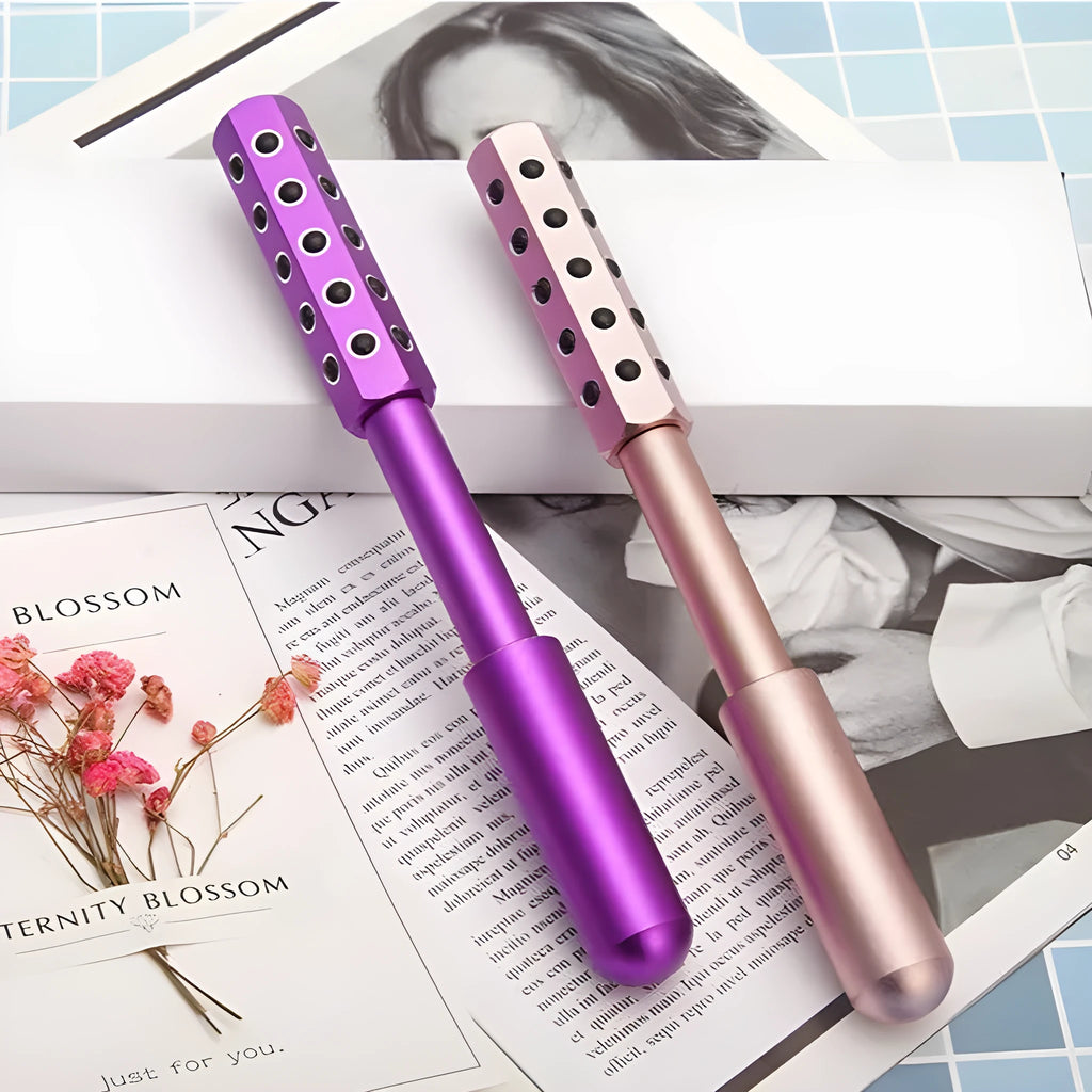 Purple germanium particles facial massage roller 193mm long with rounded ends