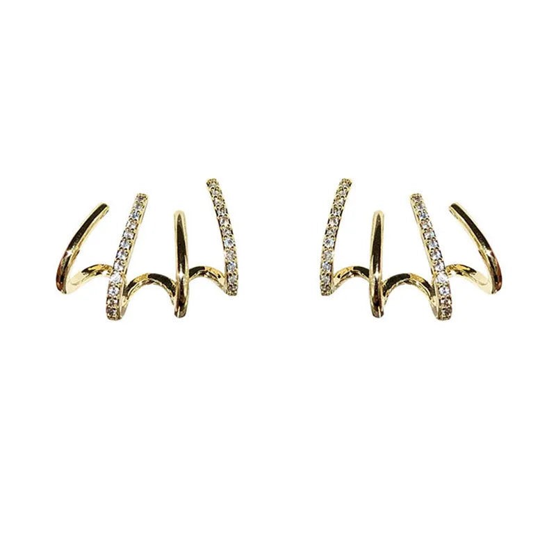 Pair of S925 silver needle four-prong zircon inlaid geometric stud earrings in gold finish