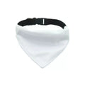 White blank polyester dog scarf for thermal transfer customisation, shown in four sizes.