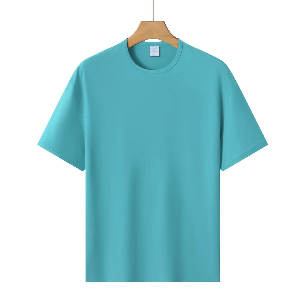 Modal solid colour loose fit short-sleeved T-shirt on hanger, showing apricot colour option.