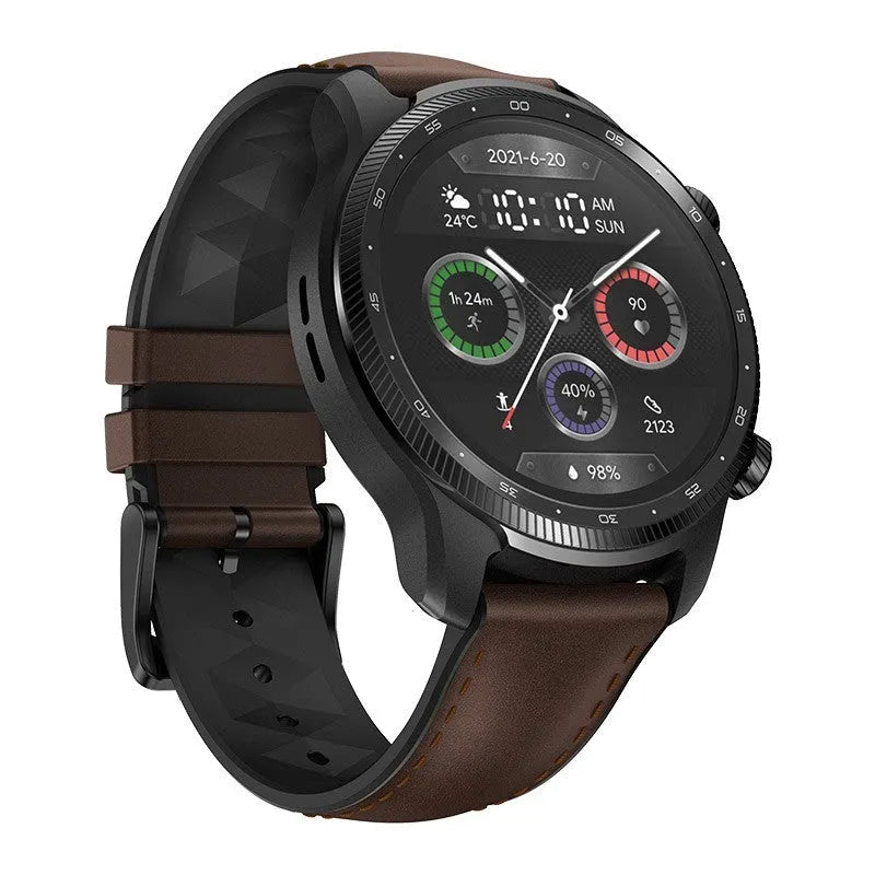 Ticwatch Pro X 47mm black smart watch with 4G LTE calling and dual-layer display on wrist