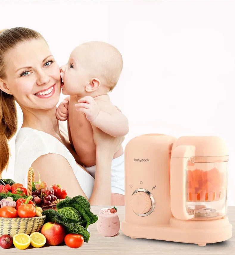 Baby food processor with steamer and blender functions in green or pink