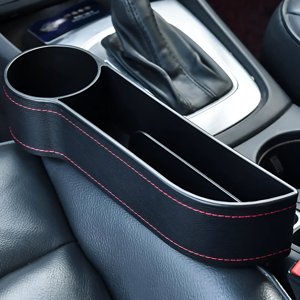 Car storage box leather ABS centre console organiser black 27x14.5x6cm front seat