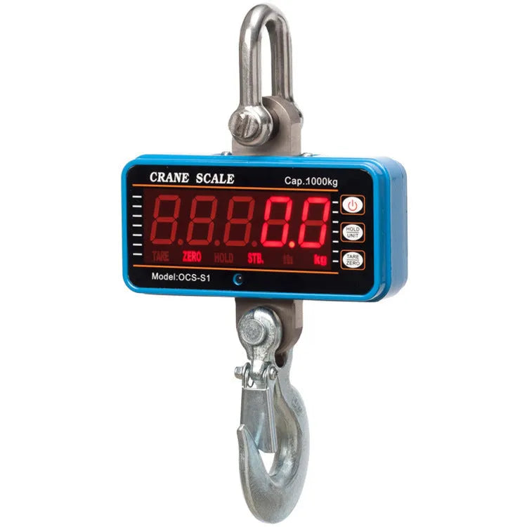 Orange electronic crane scale for industrial weighing with digital display and 500kg capacity