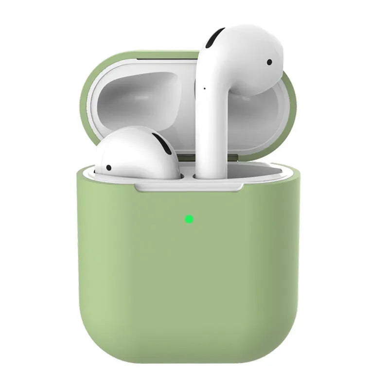 Silicone protective case for AirPods 2 shown in multiple colour options including black, blue, pink, and red.