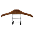 Wood yellow stainless steel car mounted clothes hanger with detachable hook for suits and shirts.