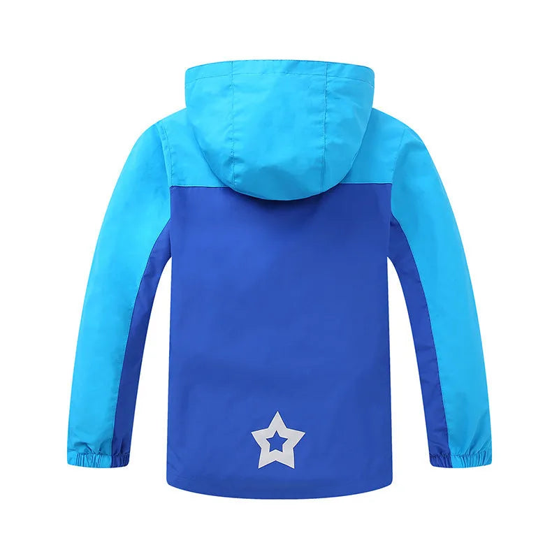 Blue thin autumn jacket for boys with long sleeves and zipper closure