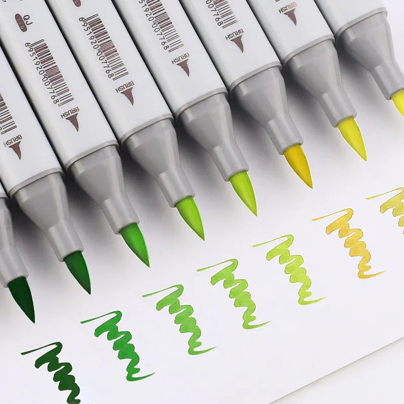 48 colour oily soft-tip marker set with square rod bodies and dual thickness options