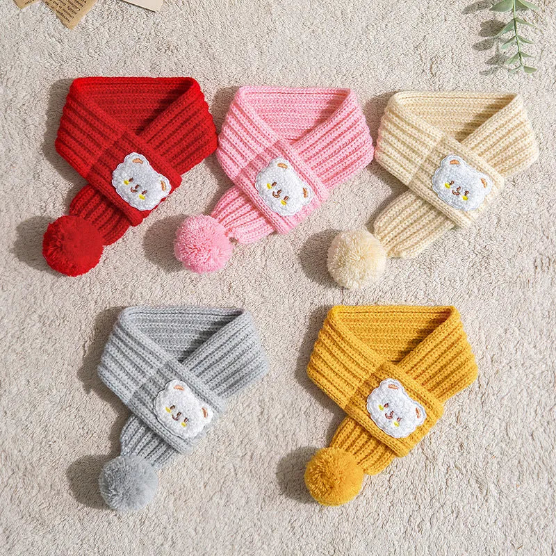 Fashion personalized pet cat winter wool scarf in knitted material with embroidered cartoon pattern, available in multiple colours and sizes