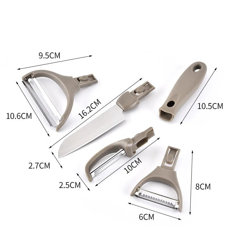 Green stainless steel cutter set with three tools and wheat straw chopping board for kitchen food preparation