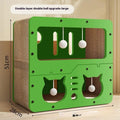 Double-layer cat scratching board and enclosed sleeping nest with a double-door entrance.