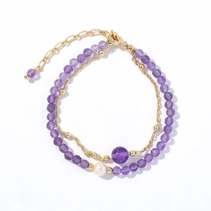 Women's amethyst crystal bracelet with diamond-shaped Chinese style design and secure clasp