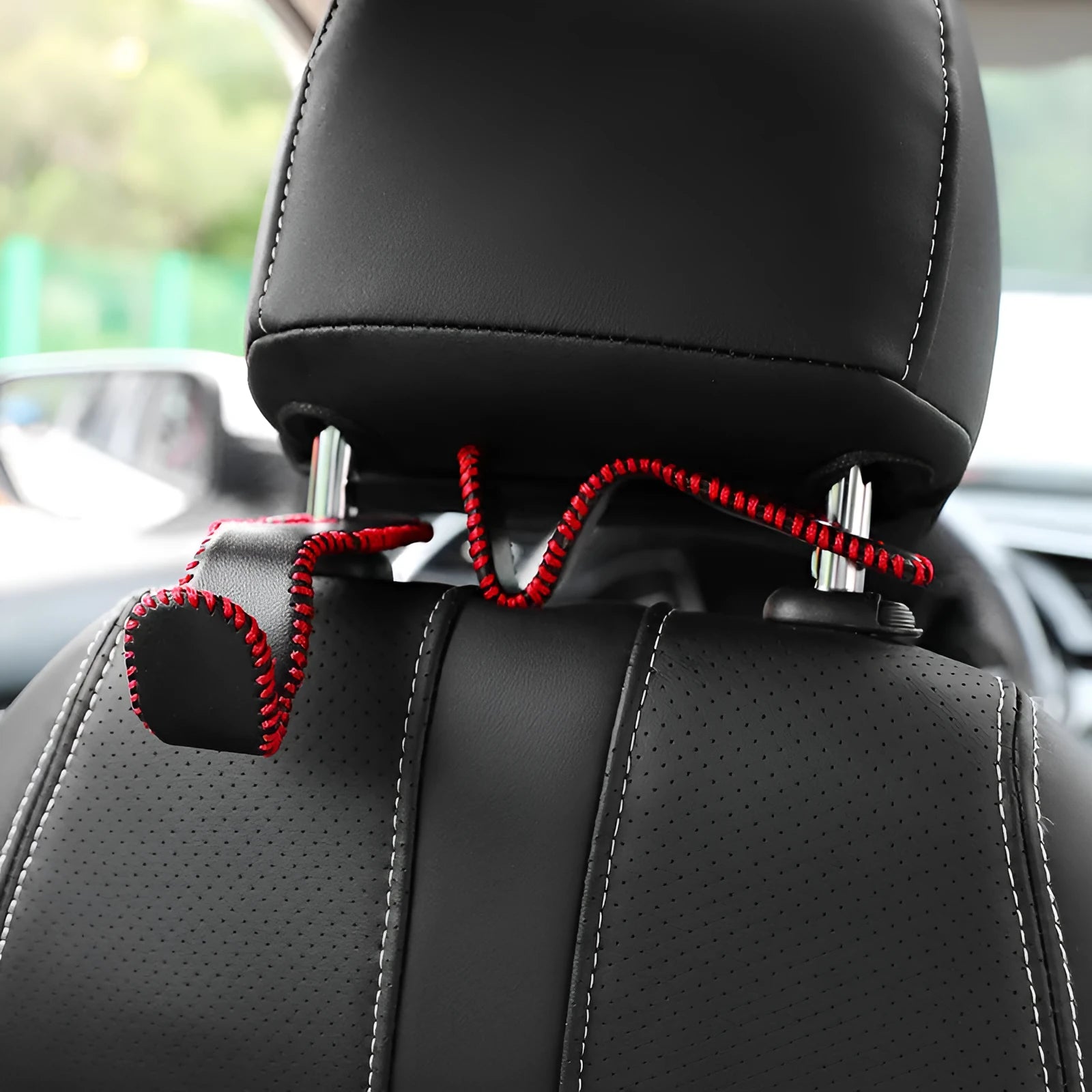 Stainless steel car seat back organiser hook with leather options for vehicle interior storage
