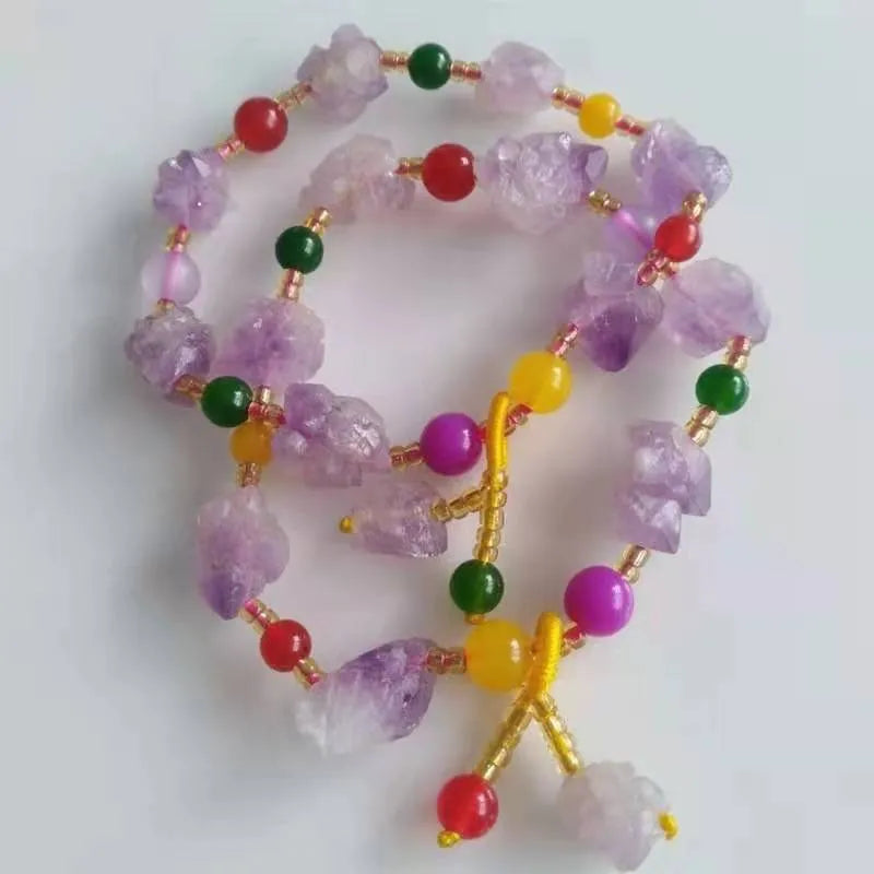 Women's natural amethyst bracelet featuring a Fu character bead and amethyst-shaped beads.