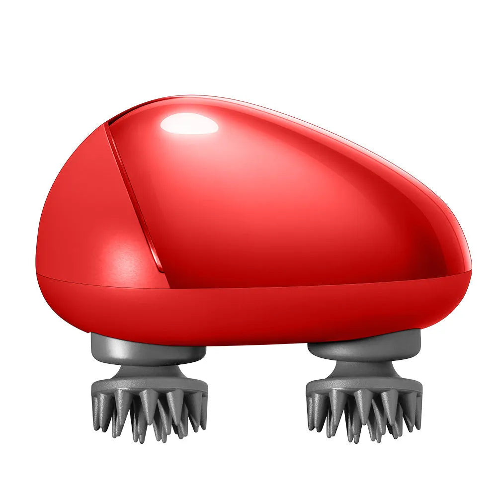 Red handheld electric scalp massager with USB cable connection