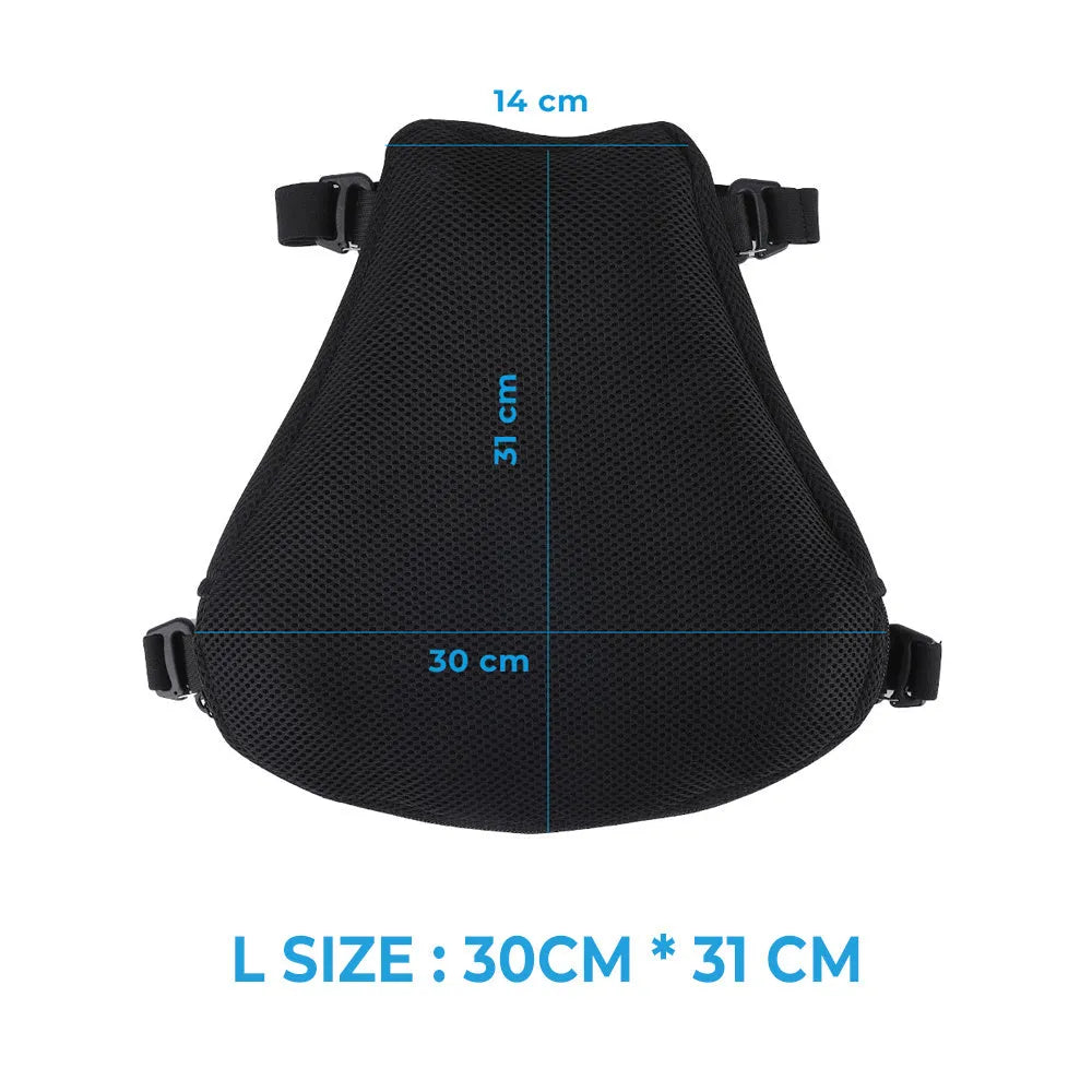 Black motorcycle seat cushion with airbag and 3D mesh cloth cover in L and XL sizes
