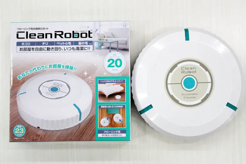 Black automatic sweeping robot cleaner on a wooden floor.