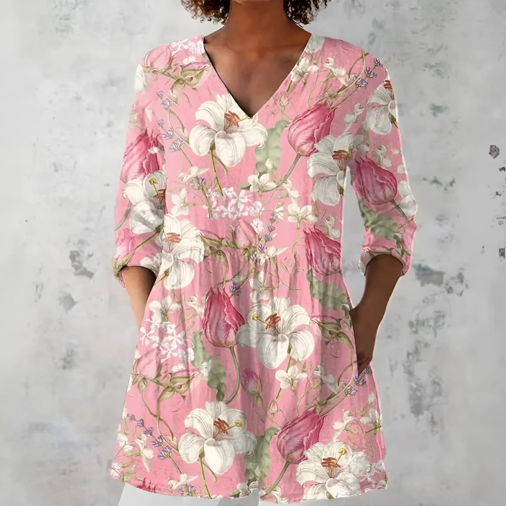Women's slim-fit retro printed long-sleeved top in a solid colour on a hanger.
