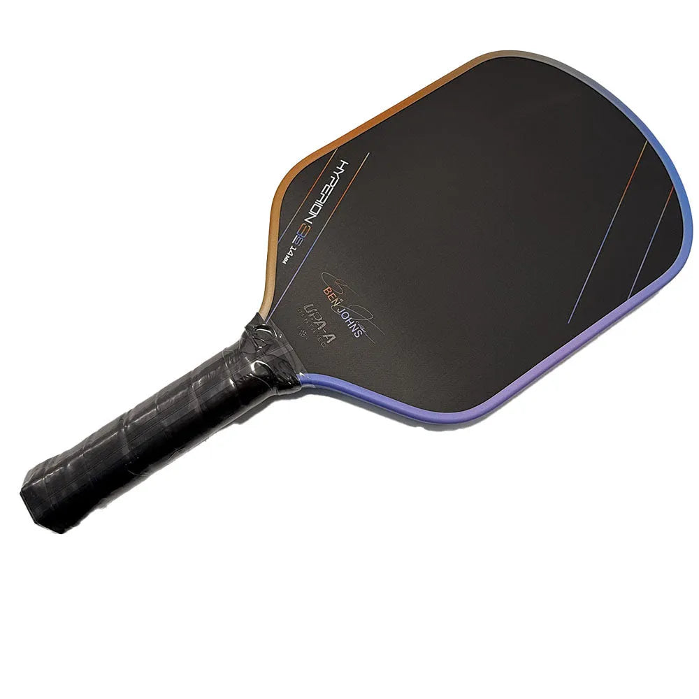 Aurora Multicolor Hyperion 3s pickleball racket with matte Teflon pattern carbon fibre face.