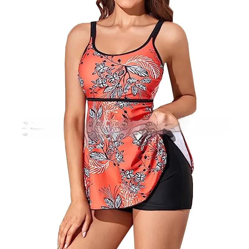 Plus size women's high waist backless swimsuit in leopard print pattern with briefs bottom