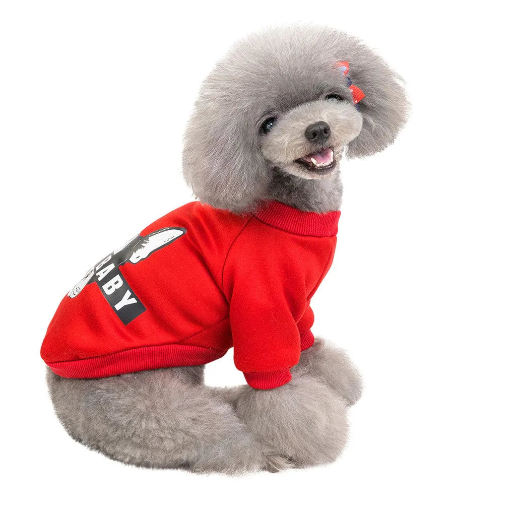 Cotton cartoon fashion dog sweater in pink or red, sizes S to XXL, back length 20-40cm