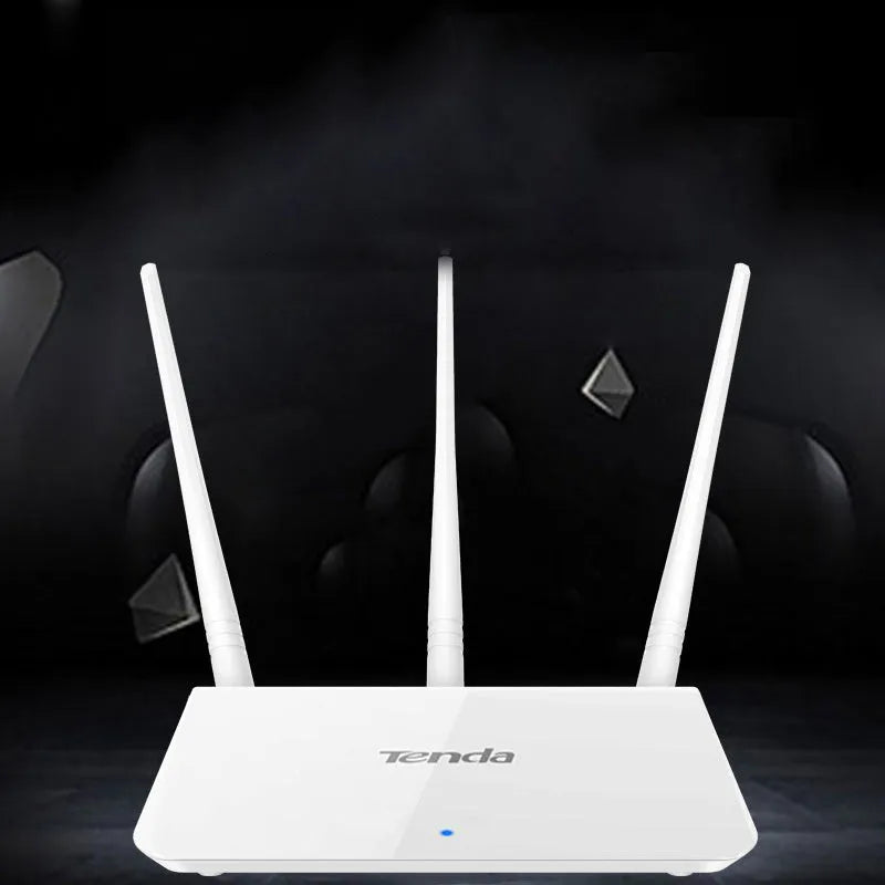 White wireless router with dual-band 2.4GHz and 5GHz support for wired broadband connections.