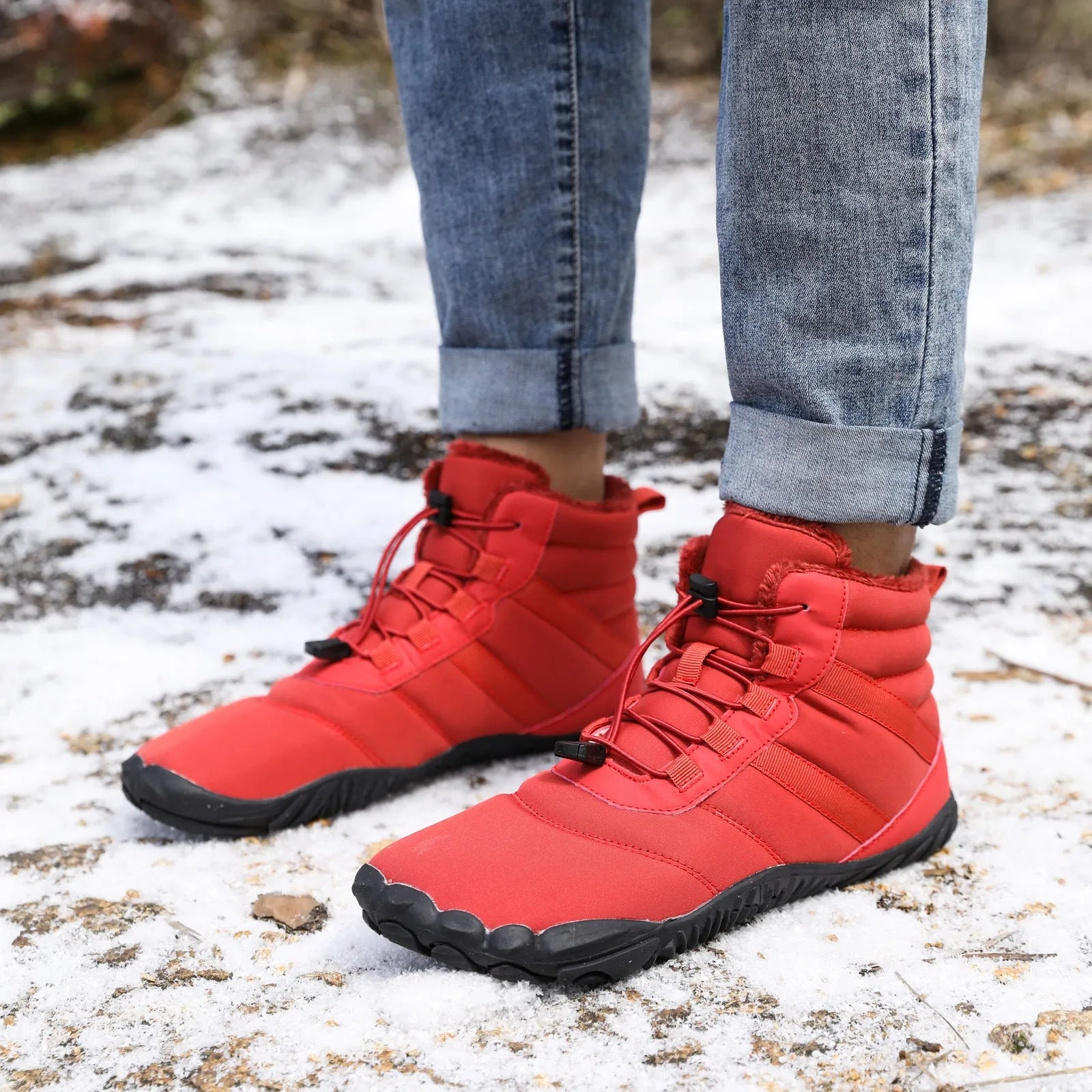 Five-finger waterproof fleece-lined hiking boots in multiple colours with non-slip rubber outsole