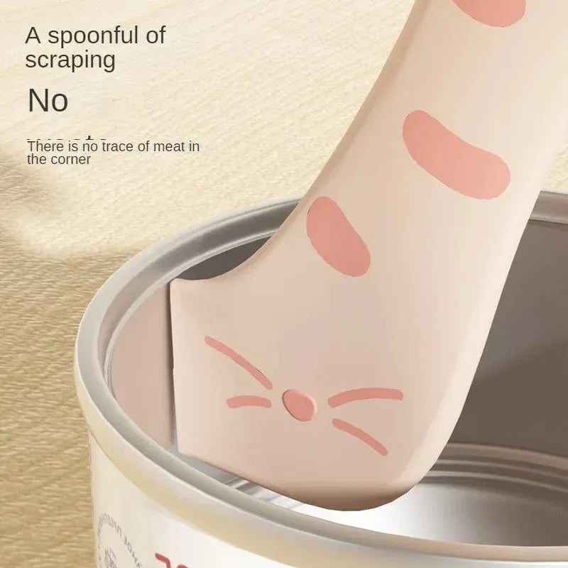 Silicone pet spoon with can opener function and matching food tin sealing cover in three colour options