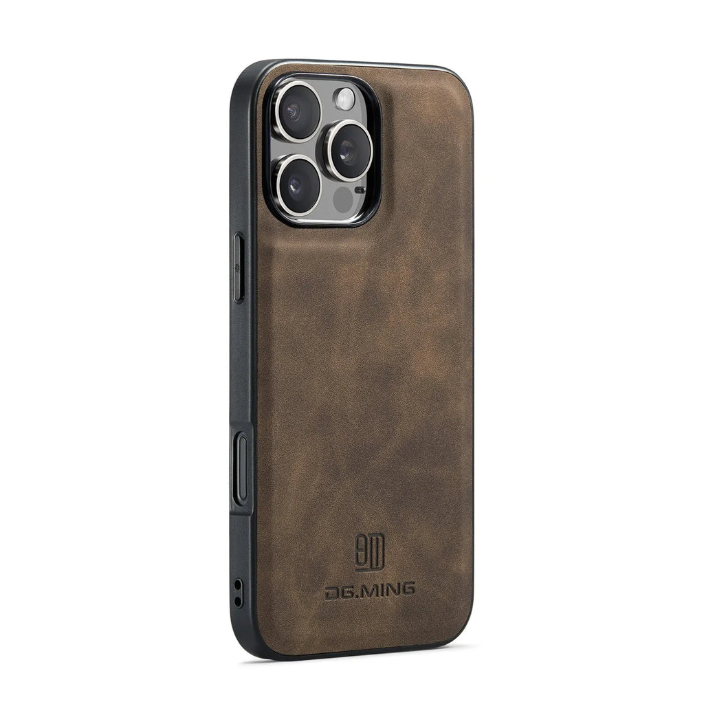 Magnetic card case for iPhone 16 Pro Max in retro PU leather with split design and card slot