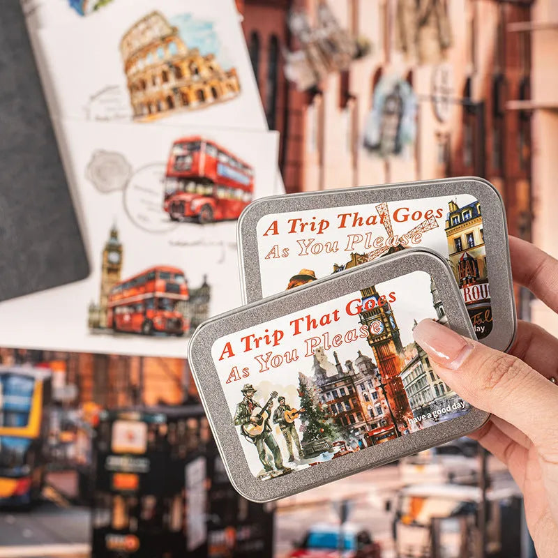 Travel Series PET stickers showing retro style design with Paris tour theme for scrapbooking