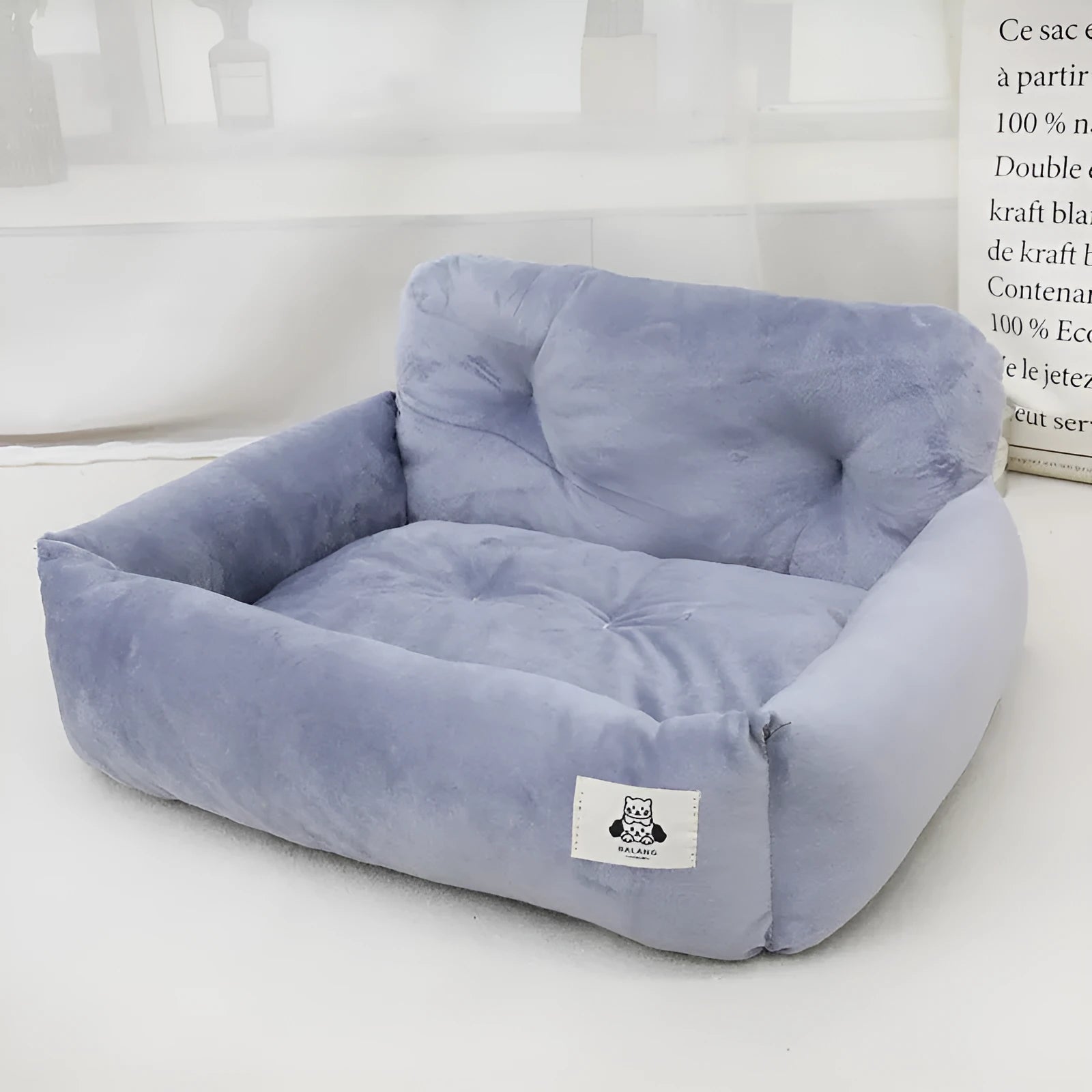 Car-mounted stain-resistant cloth pet nest for dogs in blue plaid and grey colours