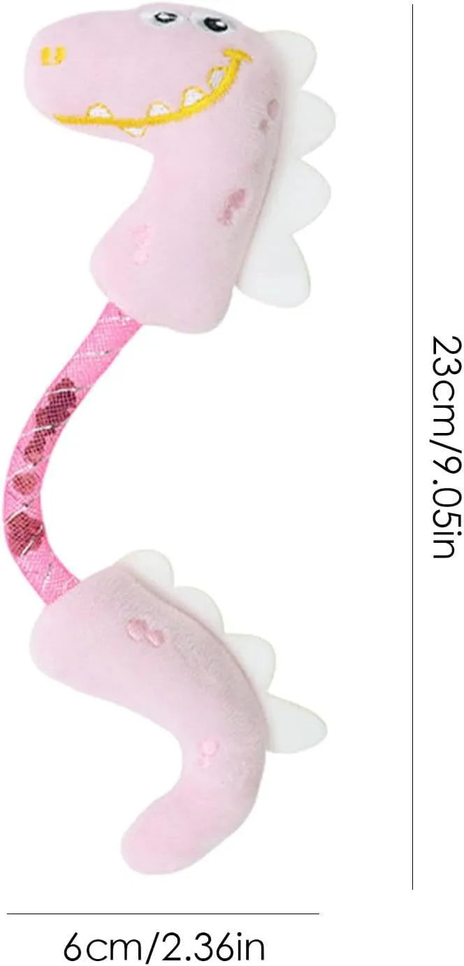 Set of cat toys including plush animals, rope toys, and springs on a pink background