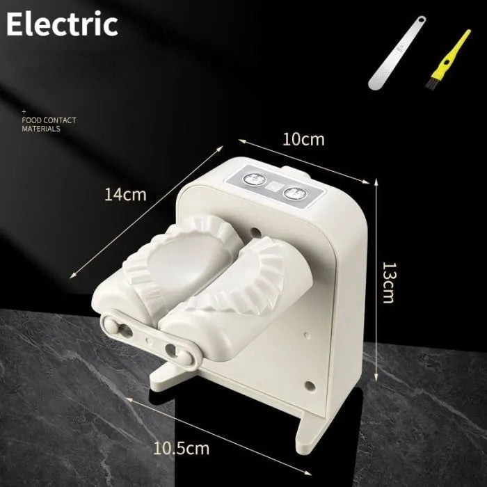 White electric dumpling maker machine with modern design on kitchen countertop